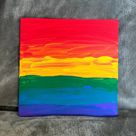 🌈 Acrylic Paint on 8”x8” canvas board - Rainbow in honor of pride month - Picture 3 of 6